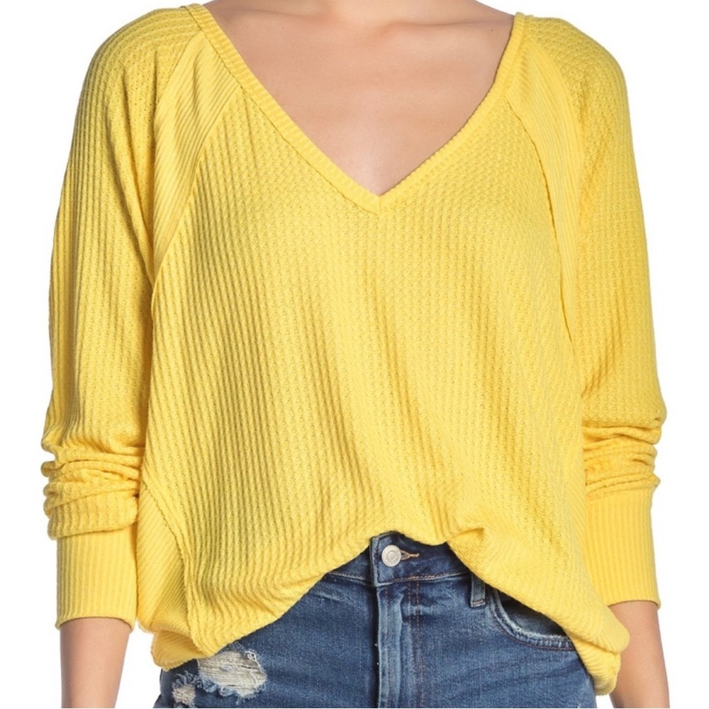 Free people, we the free Santa Clara, thermal, deep V-neck T-shirt, size large